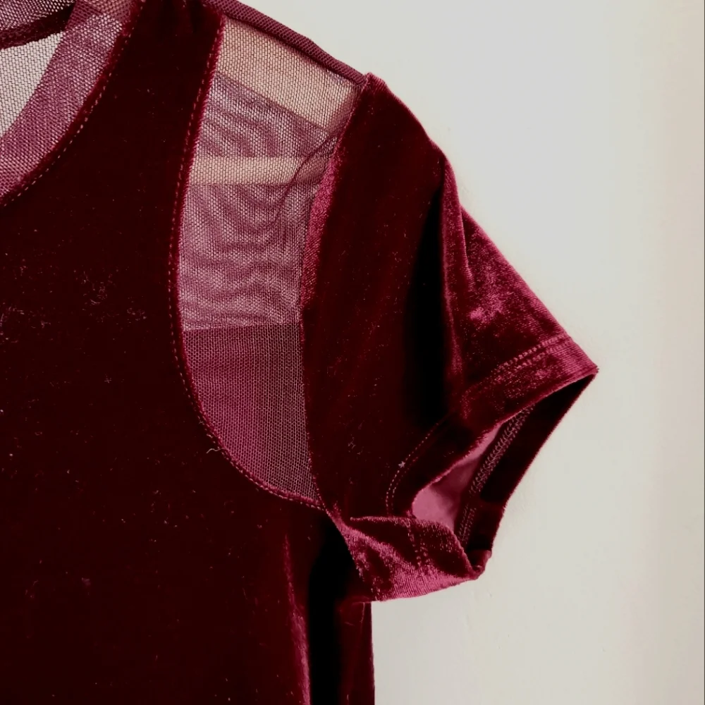 $8 Only Today SALE !!! I.N.C Burgundy Velvet And Mesh Top Size S - Picture 2 of 5